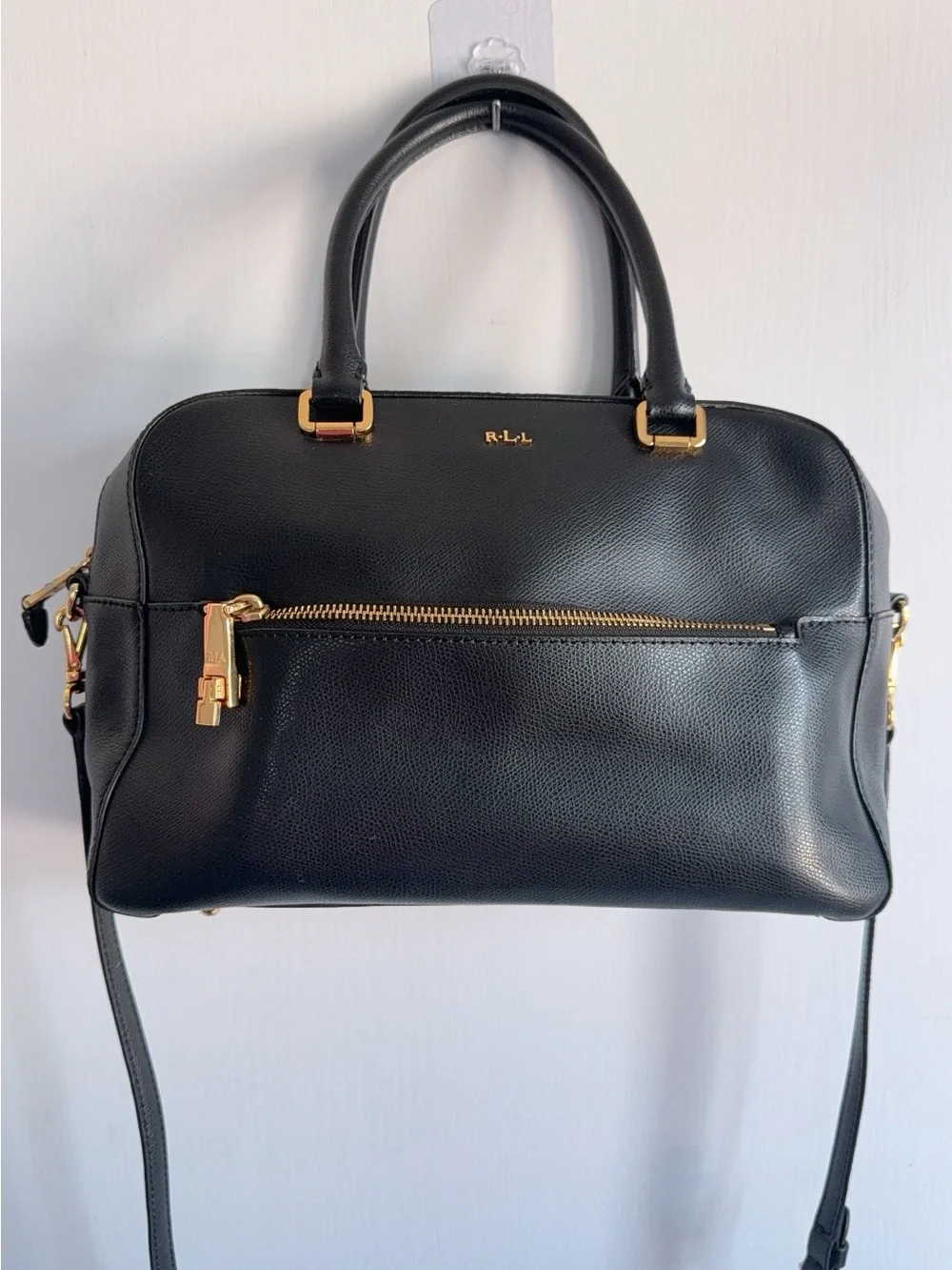 LRL Lauren Ralph Lauren Sabine Black Leather Satchel Purse